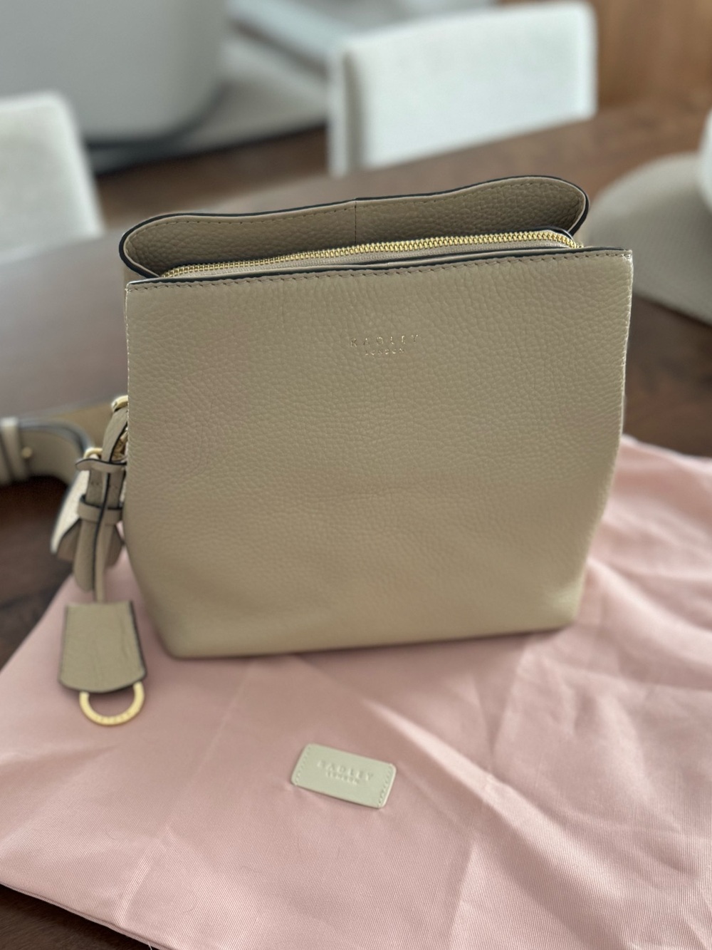 Radley London Grain Leather Crossbody in Beige